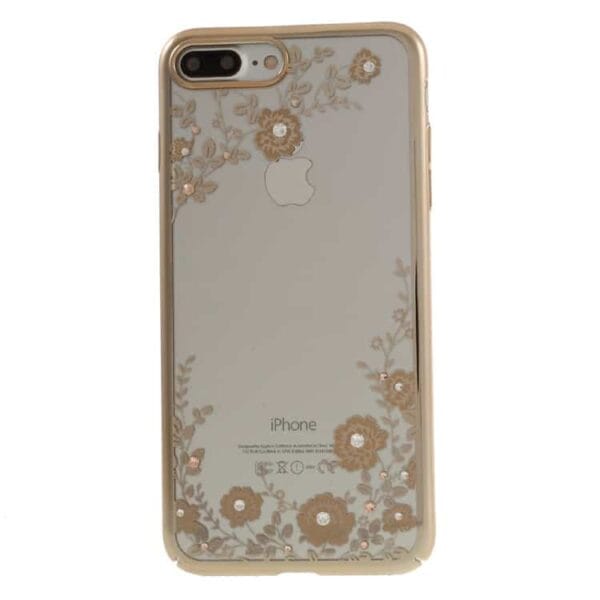 Iphone 7 Plus – Kavaro Blomster Mønster Swarovski Guldbelagt Pc Cover – Brun