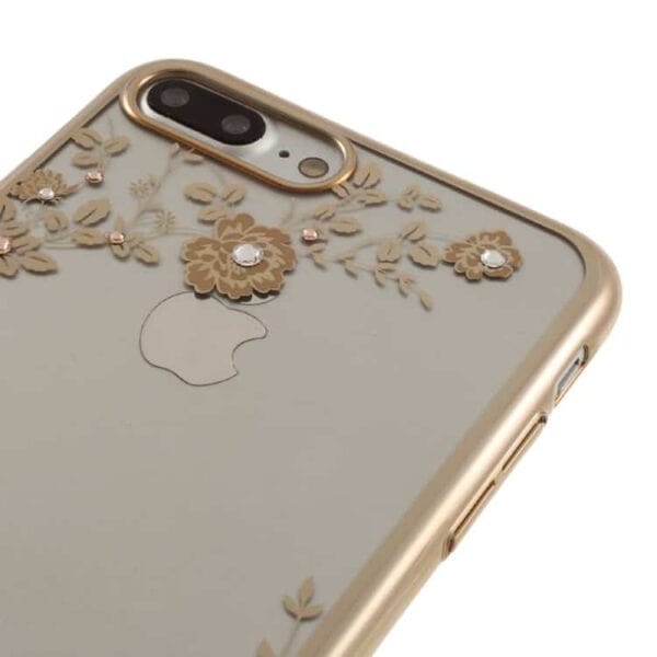 Iphone 7 Plus – Kavaro Blomster Mønster Swarovski Guldbelagt Pc Cover – Brun