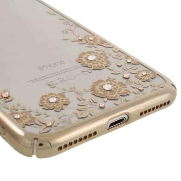 Iphone 7 Plus – Kavaro Blomster Mønster Swarovski Guldbelagt Pc Cover – Brun