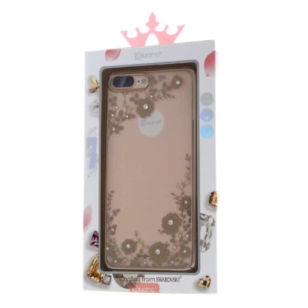 Iphone 7 Plus – Kavaro Blomster Mønster Swarovski Guldbelagt Pc Cover – Brun