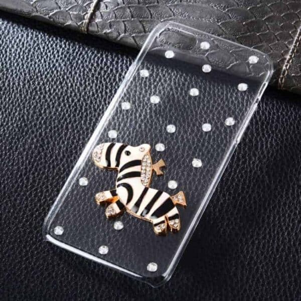 Iphone 7 - Funklende Rhinsten Hard Pc Cover - Sort Og Hvid Zebra