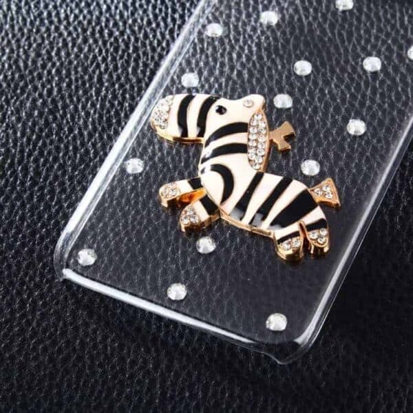 Iphone 7 - Funklende Rhinsten Hard Pc Cover - Sort Og Hvid Zebra