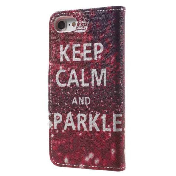 Iphone 7 - Mønstret Printet Pu Læder Pung Etui - Keep Calm And Sparkle