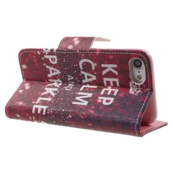 Iphone 7 - Mønstret Printet Pu Læder Pung Etui - Keep Calm And Sparkle