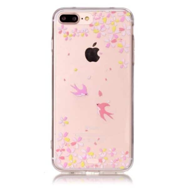 Iphone 7 Plus - Tpu Kanter Og Akryl Back Hybrid Cover - Blomster Og Fugle