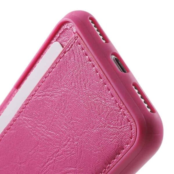 Iphone 8 - Blødt Gummi Cover Med Overtrukket Kunstlæder Og Kreditkort Holder - Rosa