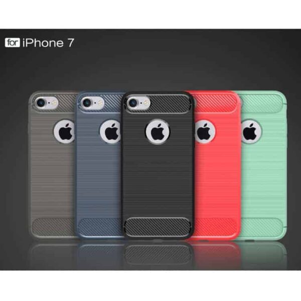 Iphone 7 - Robust Børstet Tpu Back Cover Med Carbon Fiber - Sort