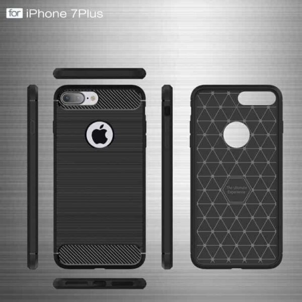 Iphone 7 Plus - Robust Børstet Tpu Back Cover Med Carbon Fiber - Sort