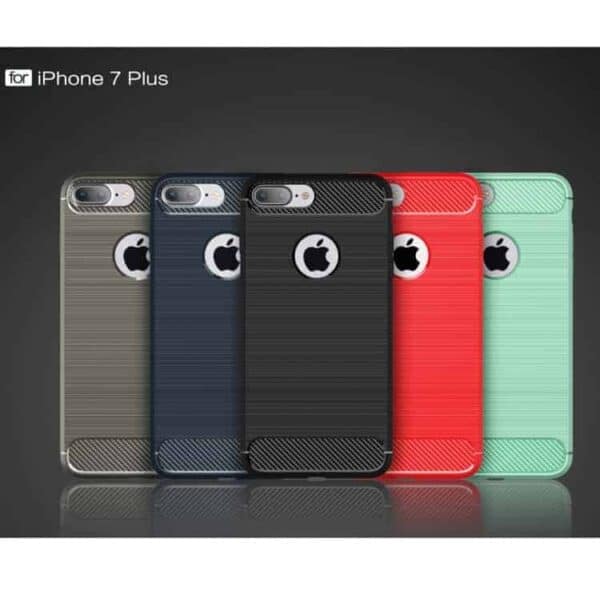 Iphone 7 Plus - Robust Børstet Tpu Back Cover Med Carbon Fiber - Sort