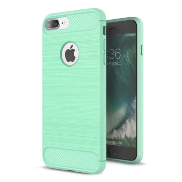 Iphone 7 Plus - Robust Børstet Tpu Back Cover Med Carbon Fiber - Cyan