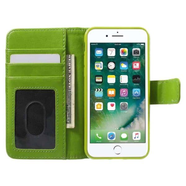 Iphone 8 Plus - Gummi Cover Og Kunstlæder Etui 2-i-1 - Grøn