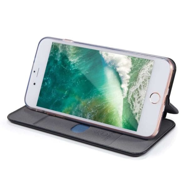 Iphone 8 Plus - Kunstlæder Etui Med Kreditkort Holder Og Stå-funktion - Sort