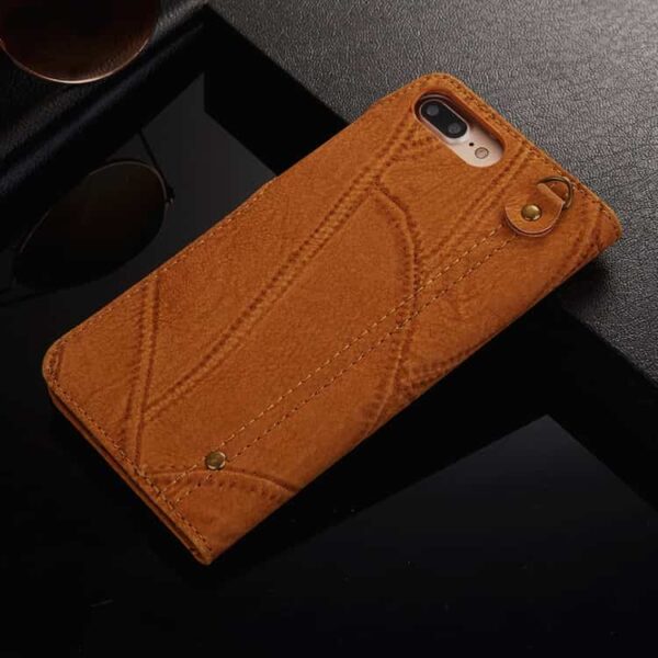 Iphone 7 Plus – Golden Phoenix Rome Retro Ægte Læder Pung Cover – Orange