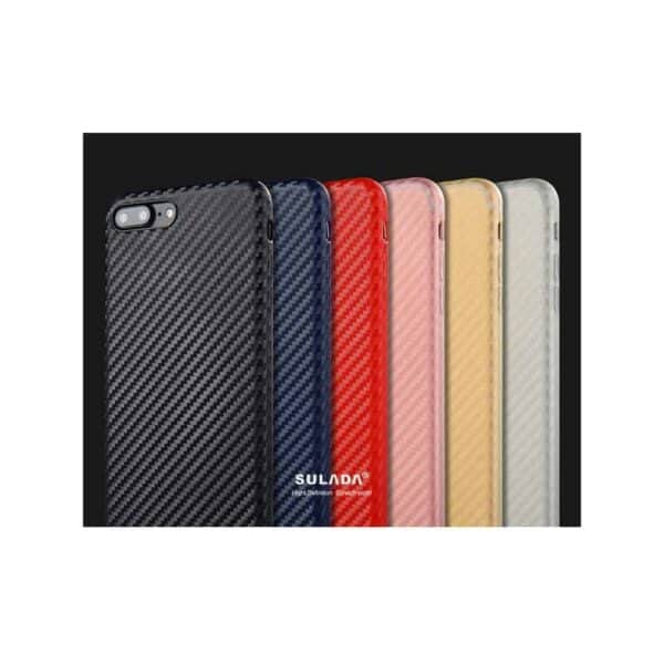 Iphone 8 - Gummi Cover Med Kulfiber Look - Rosaguld