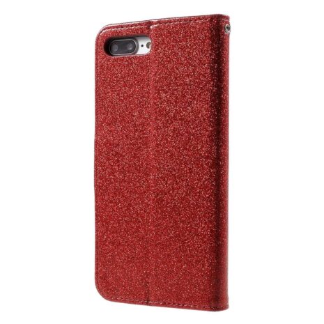 Iphone 8 Plus – Kunstlæder Etui Pung Med Funklende Pulver – Rød