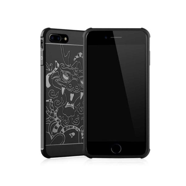 Iphone 8 Plus - Gummi Cover Med Drage Mønster - Sort