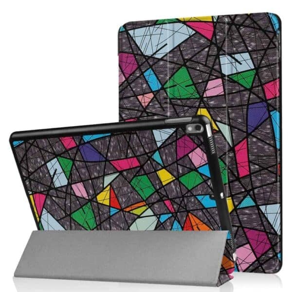 Ipad Pro 10,5" (2017) (a1701, A1709) - Printet Mønster Tri-fold Kunstig Læder Cover Med Stand - Farverigt Geometrisk Mønster