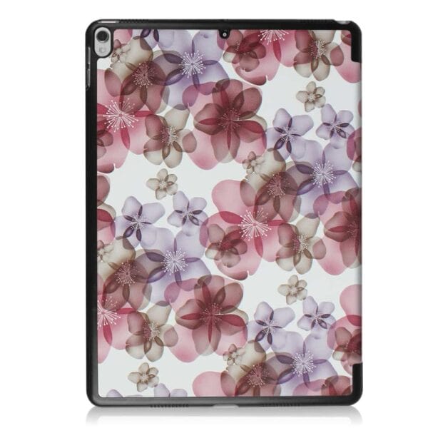 iPad-cover med blomsterdesign i lilla og lyserød