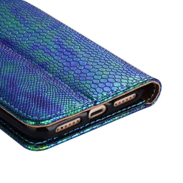 Iphone 8 - Kunstlæder Etui Med Kreditkort Holder Og Slange Textil - Grøn