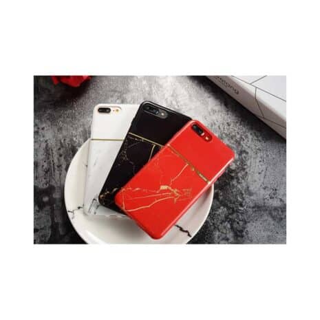 Iphone 8 Plus - Gummi Cover Med Marmor Mønster - Rød