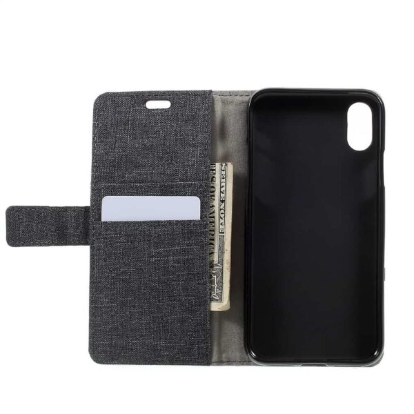 Iphone X - Kunstlæder Cover Med Tøj Textil - Sort