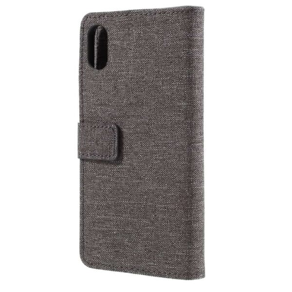 Iphone X - Kunstlæder Cover Med Tøj Textil - Grå