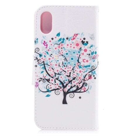 Iphone X - Kunstlæder Cover Pung Med Præget Mønster - Blomstertræ