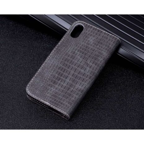 Iphone X - Kunstlæder Cover Med Krokodille Textil - Grå