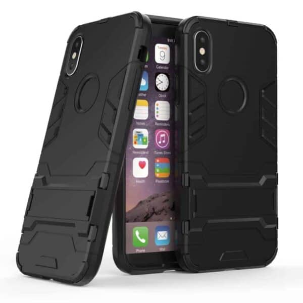 Iphone X - Sejt Plastik Og Gummi Cover Med Stå-funktion - Sort