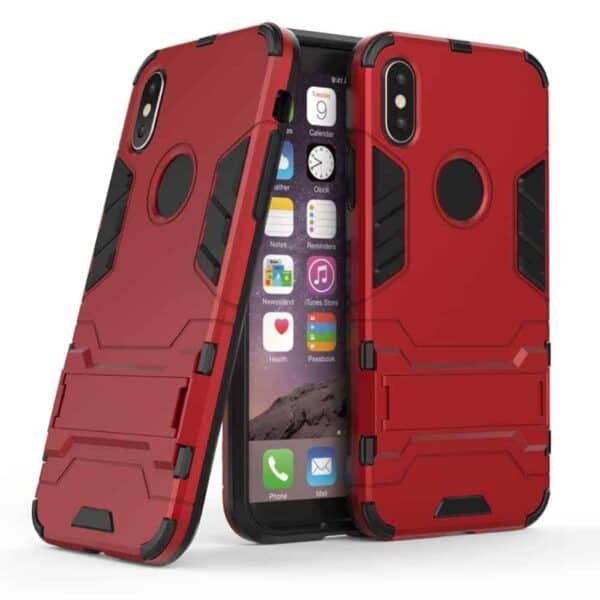 Iphone X - Sejt Plastik Og Gummi Cover Med Stå-funktion - Rød
