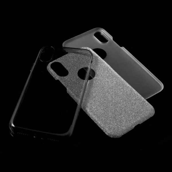 Iphone X - Plastik Og Gummi Hybrid Cover Med Funklende Pulver Mønster - Grå