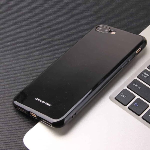 Iphone 8 Plus - Gummi Cover Med Glitrende Pulver Design - Sort