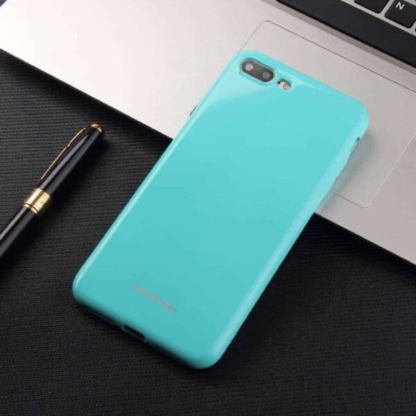 Iphone 8 Plus - Gummi Cover Med Glitrende Pulver Design - Cyan