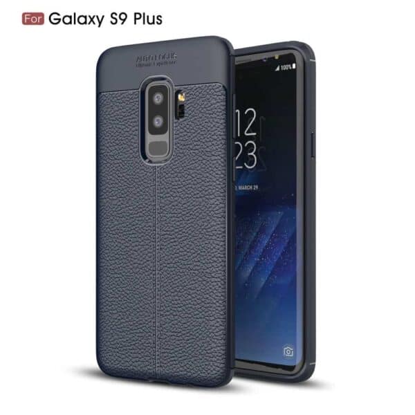 Samsung Galaxy S9 Plus G965 Tpu Etui Med Læder Look - Mørkeblå