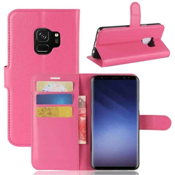 Samsung Galaxy S9 G960 Pu Læder Etui Med Kortholder Og Ståfunktion - Rosa