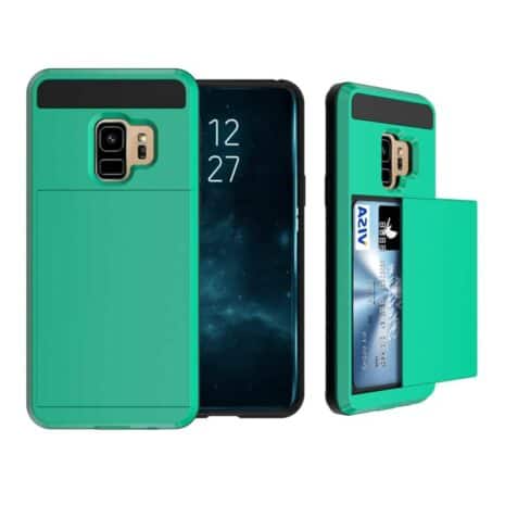 Samsung Galaxy S9 G960 Tpu Etui Med Kortholder - Grøn