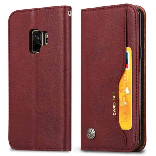 Samsung Galaxy S9 G960 Pu Læder Etui Med Kortholder - Dyb Rød