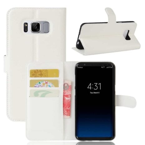 Galaxy S8 Plus - Litchi Skin Pu Læder Stand Etui - Hvid