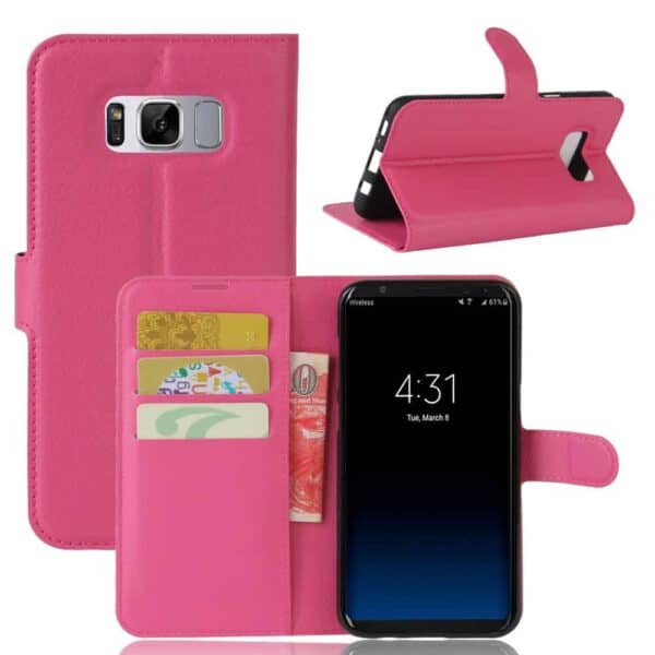 Galaxy S8 Plus - Litchi Skin Pu Læder Stand Etui - Rosa