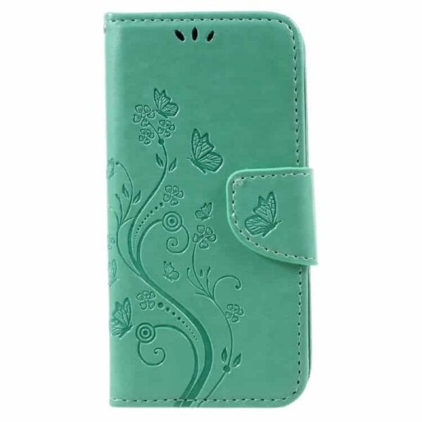 Galaxy S8 - Præget Flora Sommerfugle Pu Læder Pung Etui - Cyan