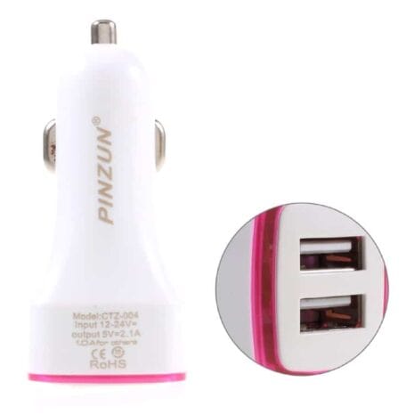 Pinzun 2.1a Dual Port Usb Biloplader Adapter - Rosa