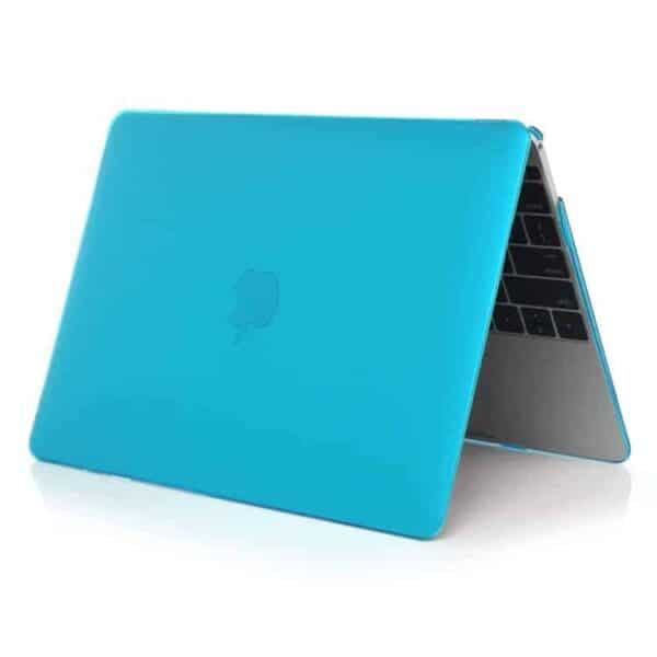 a blue laptop with a keyboard