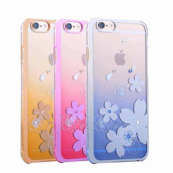 Iphone 6/6s Plus - Kingxbar Swarovski Silketryk Sakura Hard Etui - Guldfarve