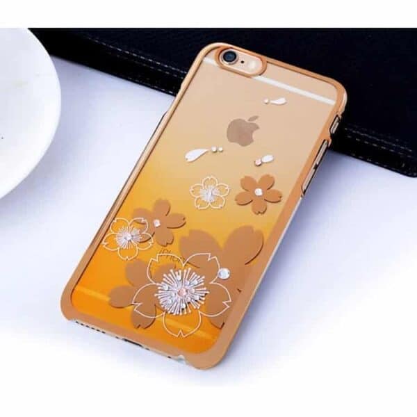 Iphone 6/6s Plus - Kingxbar Swarovski Silketryk Sakura Hard Etui - Guldfarve