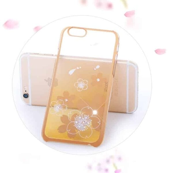 Iphone 6/6s Plus - Kingxbar Swarovski Silketryk Sakura Hard Etui - Guldfarve