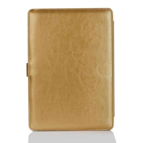 a gold leather case for a tablet