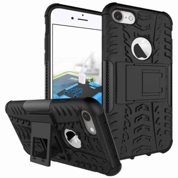 Iphone 7 - Pc + Tpu Hybrid Cover Med Dækaftryk Og Stand - Sort