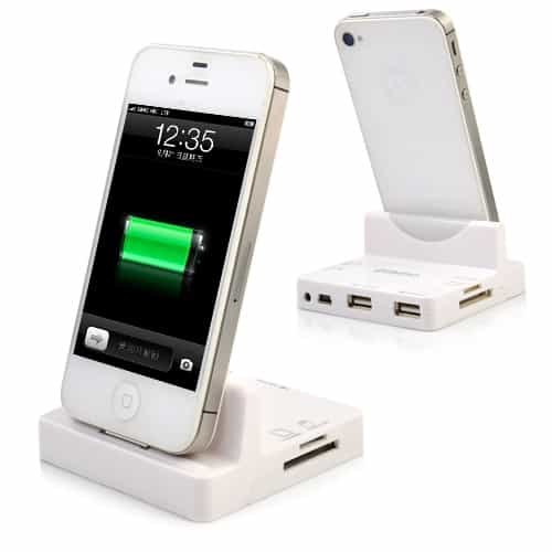 Iphone 4/4s - Docking Station Med Card-reader - Hvid