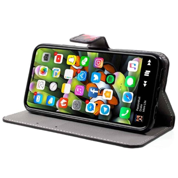 Iphone X - Kunstlæder Flip Etui Med Kreditkort Holdere Og Præget Mønster - Blomster Og Sommerfugle