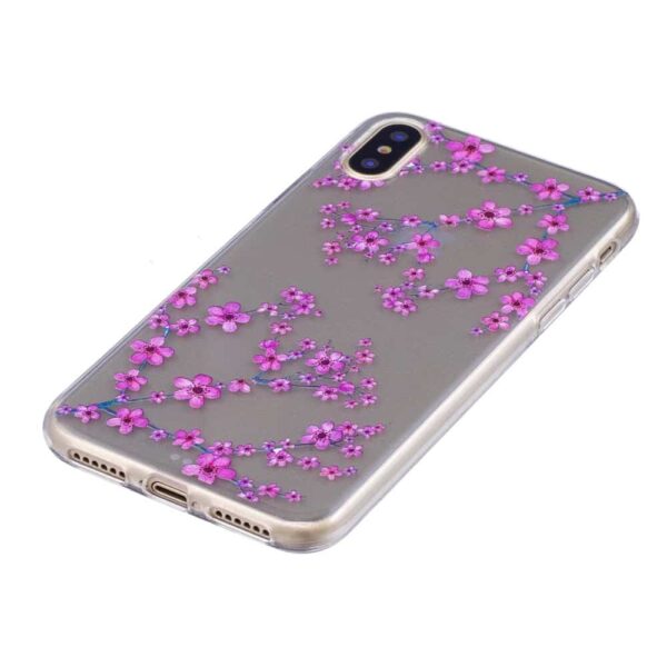 Iphone X - Blødt Gummi Cover Transparent Med Præget Mønster - Drømmeblomst